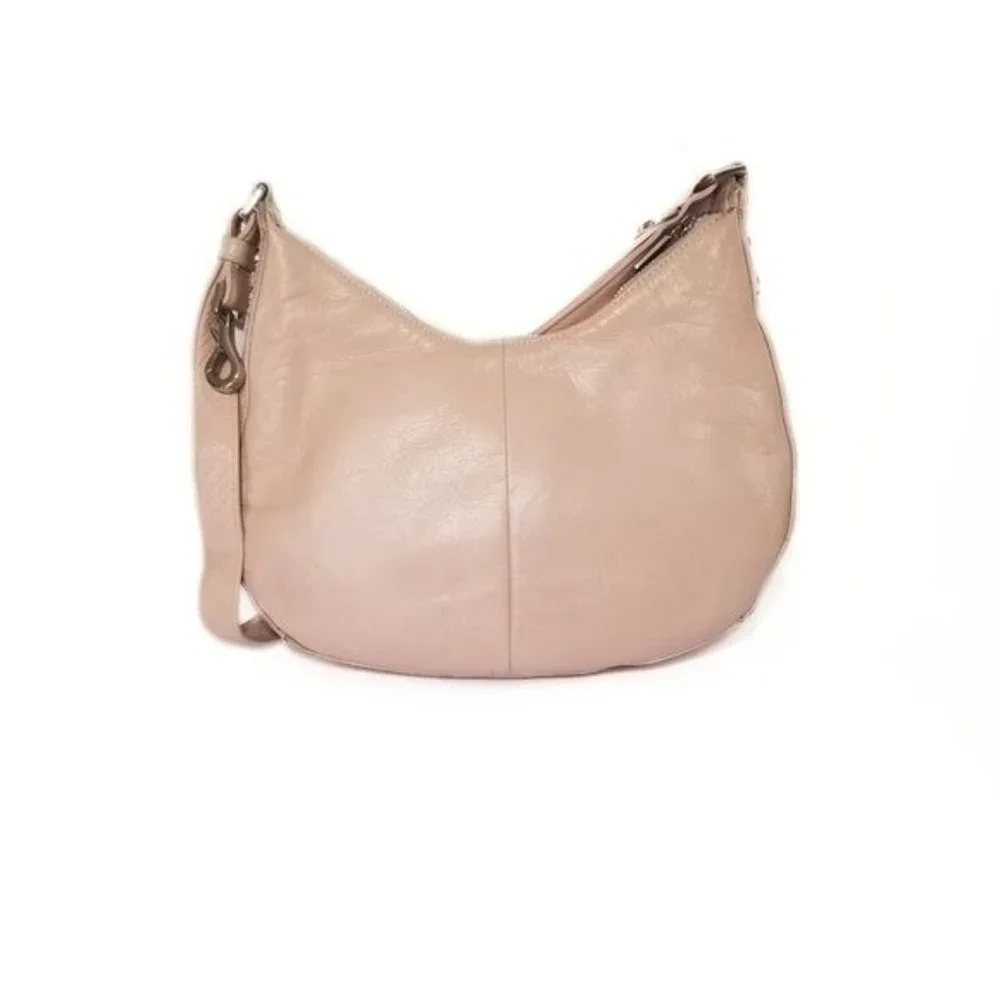 Perlina New York Blush Pink Leather Crescent Hobo Bag Purse Silver Hardware